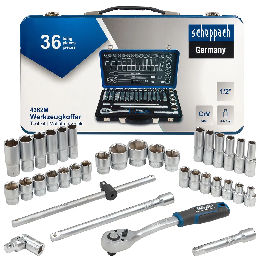 Набор инструментов 36пр. 1/2»(6гр.) (8-32мм, Cr-V), в металлическом кейсе