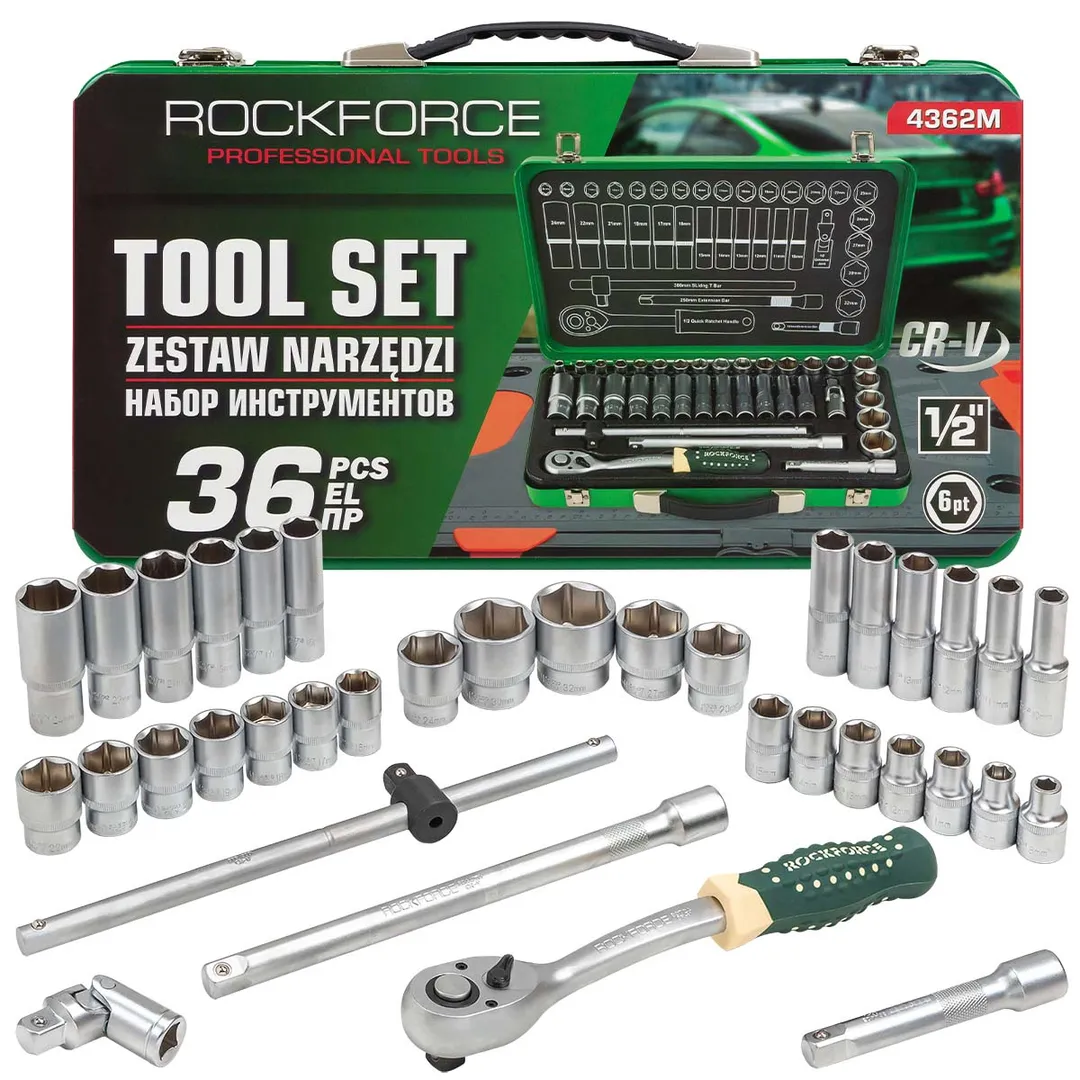 Набор инструментов 36пр. 1/2»(6гр.) (8-32мм, Cr-V), в металлическом кейсе