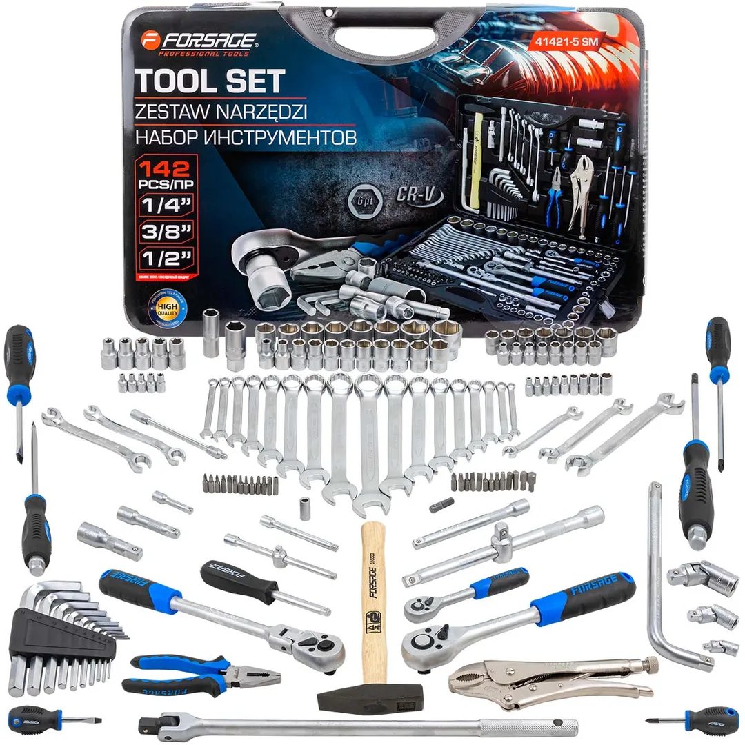 Набор инструментов 142 пр.1/4»3/8»1/2»(6-гр.)(4-32мм)