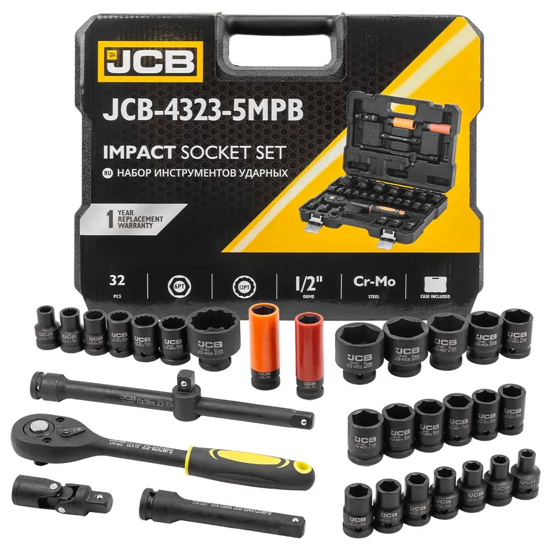 Набор инструментов ударных 32пр.1/2»( 6-гр: 8-32мм, 12гр: 10,12,14,15,17,19,36мм, Cr-Mo)