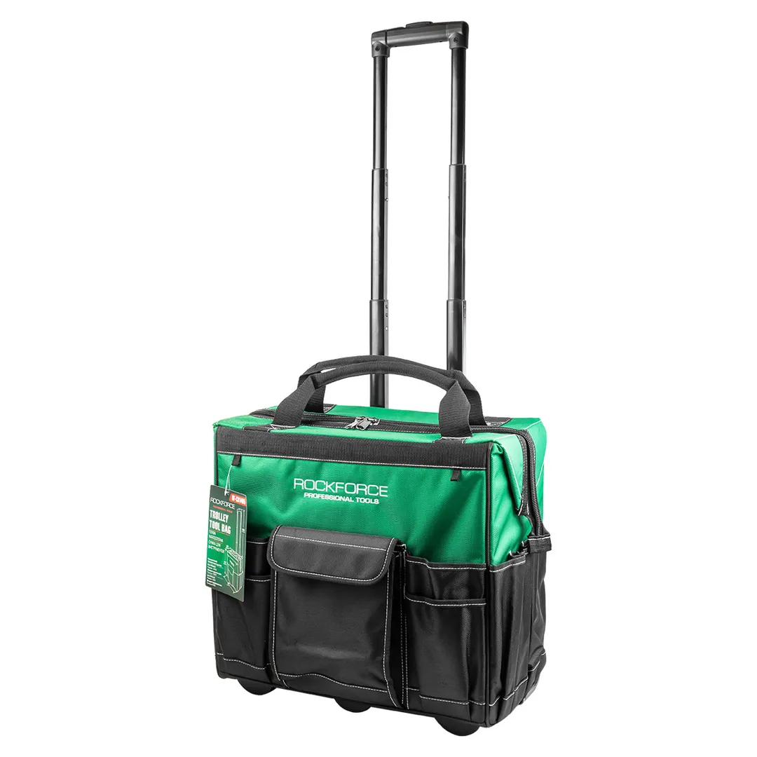 Сумка для инструмента на колесиках с телескопической рукояткой (18 карманов, 460х410х295мм в слож.виде, max длина рукоятки 685мм)