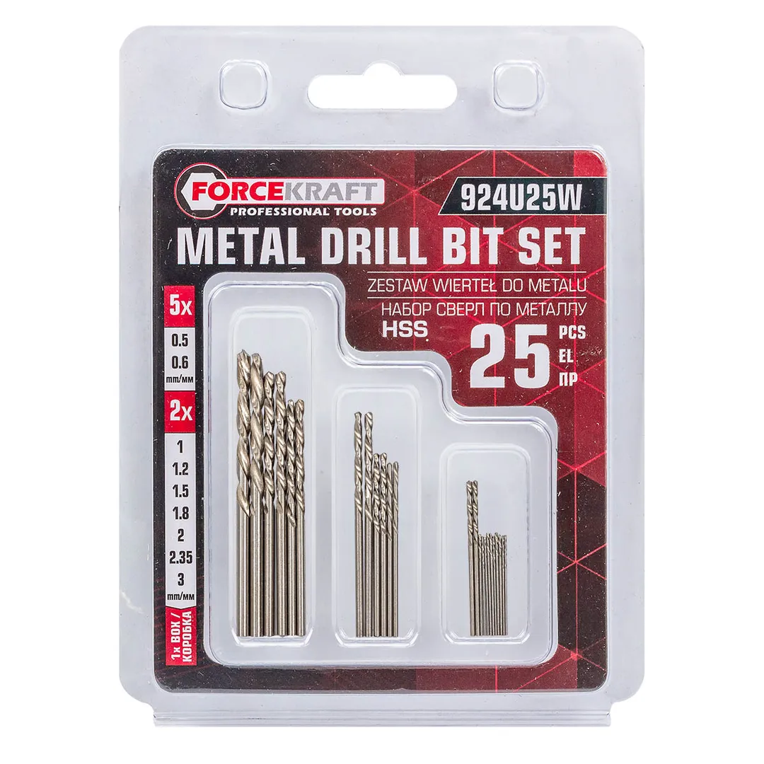Сверла по металлу, набор 25пр.(0.5-5шт,0.6-5шт,1, 1.2, 1.5, 1.8, 2, 2.35, 3мм по 2шт)