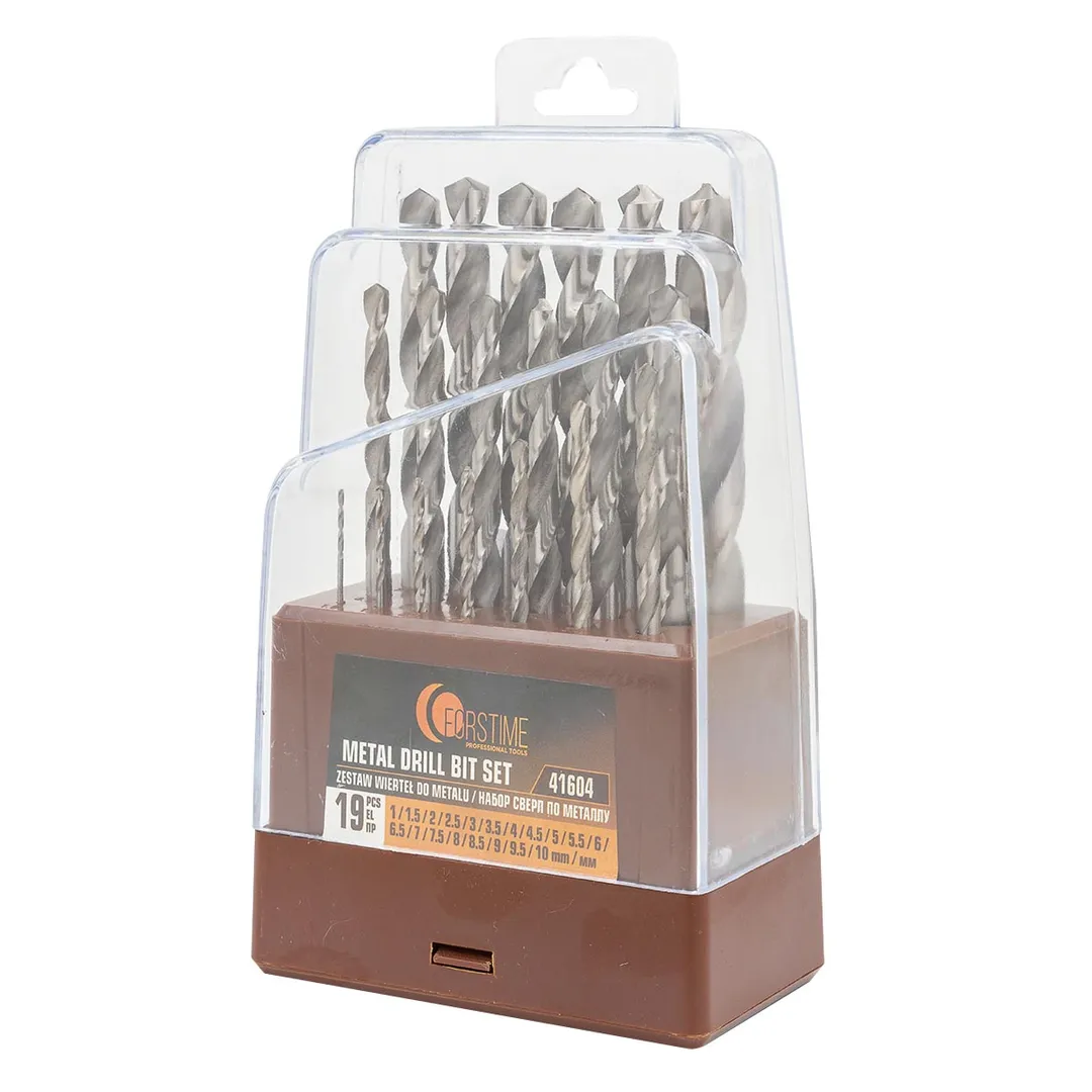 Набор сверл по металлу 19пр(1-10мм, шаг 0,5мм),в пластиковом футляре