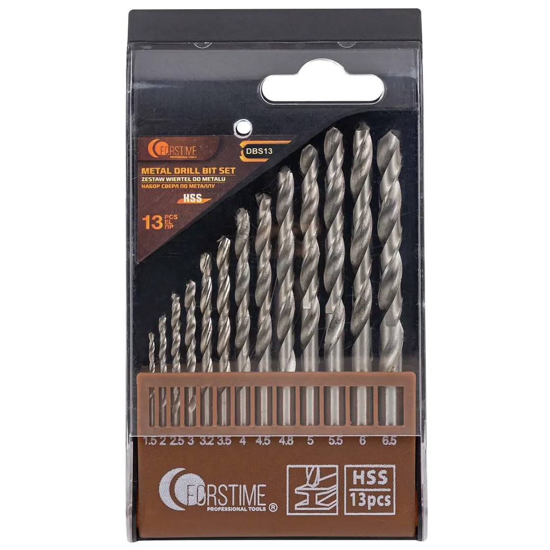 Набор сверл по металлу HSS, 13пр.(1.5/2/2.5/3/3.2/3.5/4/4.5/4.8/5/5.5/6/6.5мм), в пластиковом футляре