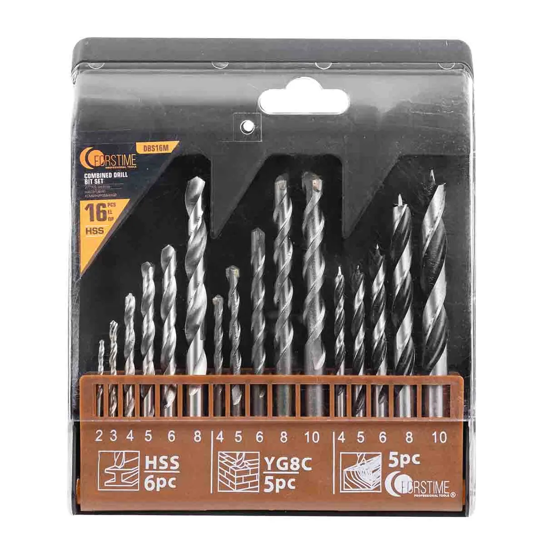 Сверла, набор комбинированный 16пр. (по металлу: 2-6, 8мм, по бетону: 4-6, 8, 10мм, по дереву: 4-6, 8, 10мм)