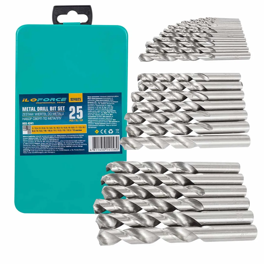 Набор сверл по металлу HSS 4241,25пр(1-13мм, шаг 0.5мм), в метал. футляре