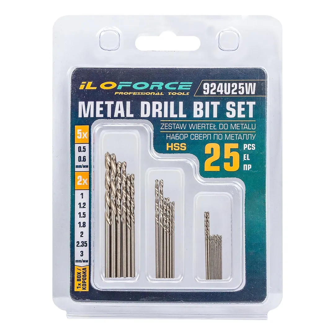 Сверла по металлу, набор 25пр.(0.5-5шт,0.6-5шт,1, 1.2, 1.5, 1.8, 2, 2.35, 3мм по 2шт)