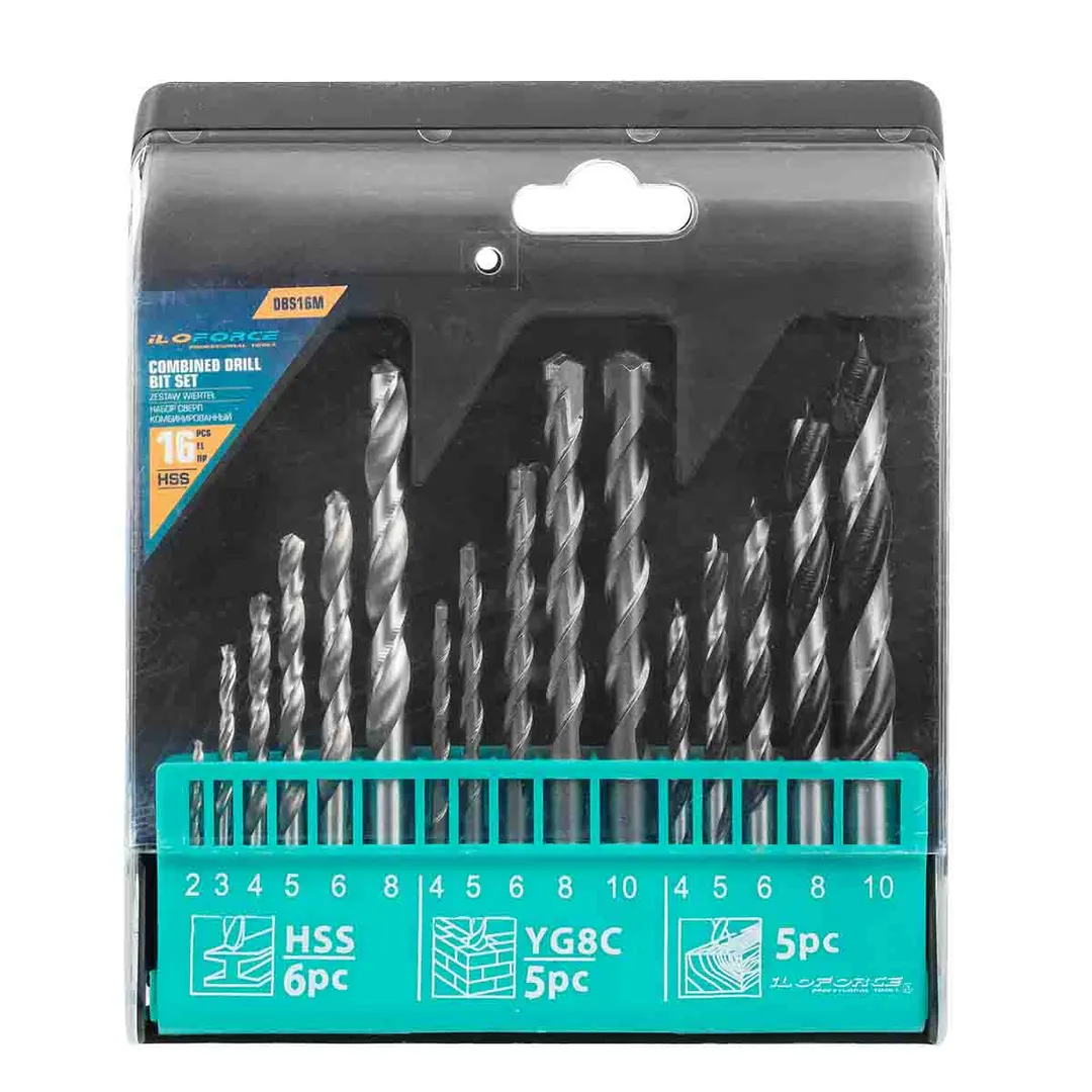 Сверла, набор комбинированный 16пр. (по металлу: 2-6, 8мм, по бетону: 4-6, 8, 10мм, по дереву: 4-6, 8, 10мм)