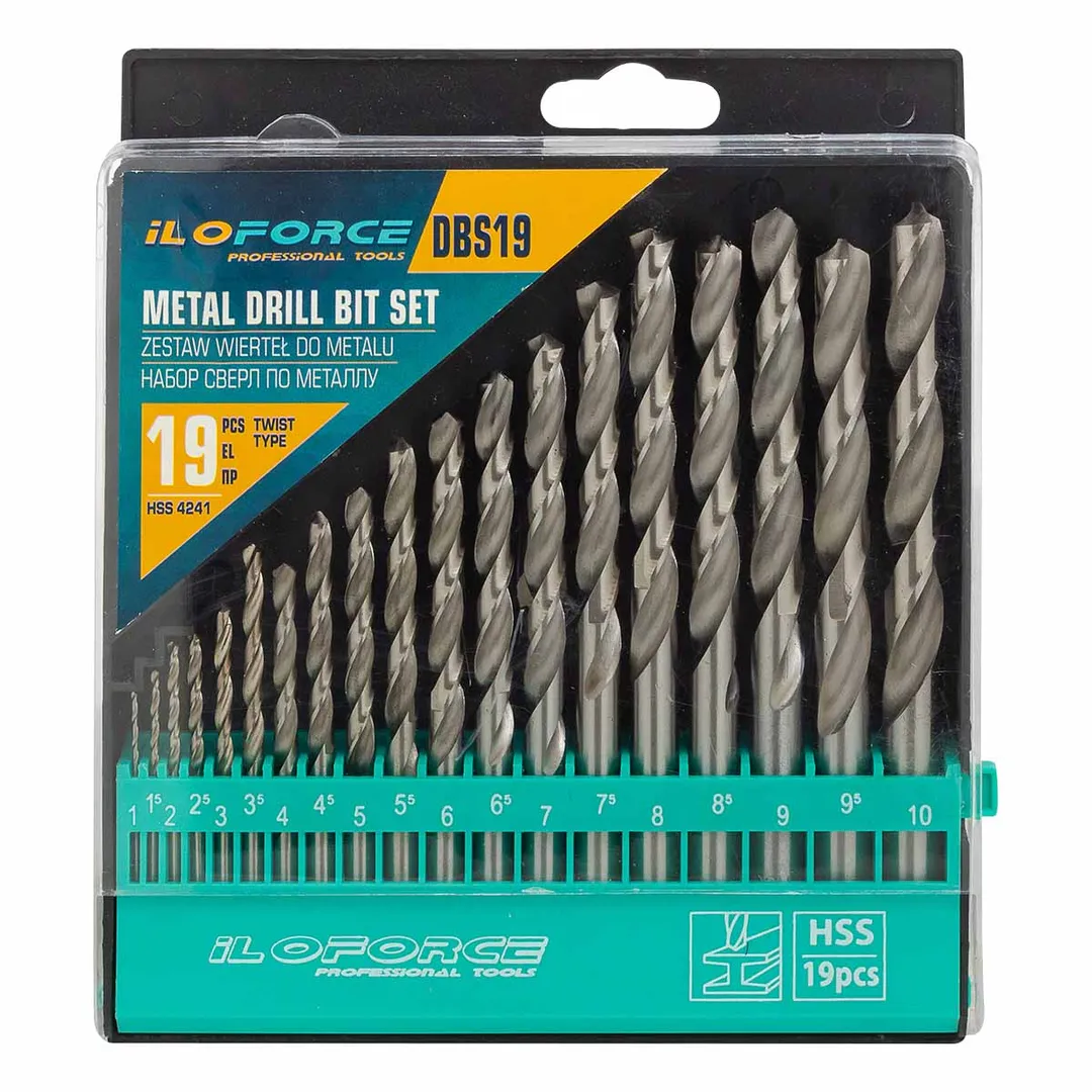 Набор сверл по металлу HSS, 19пр.(1/1.5/2/2.5/3/3.5/4/4.5/5/5.5/6/6.5/7/7.5/8/8.5/9/9.5/10мм), в пластиковом футляре
