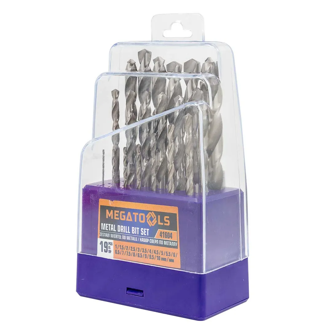 Набор сверл по металлу 19пр(1-10мм, шаг 0,5мм),в пластиковом футляре