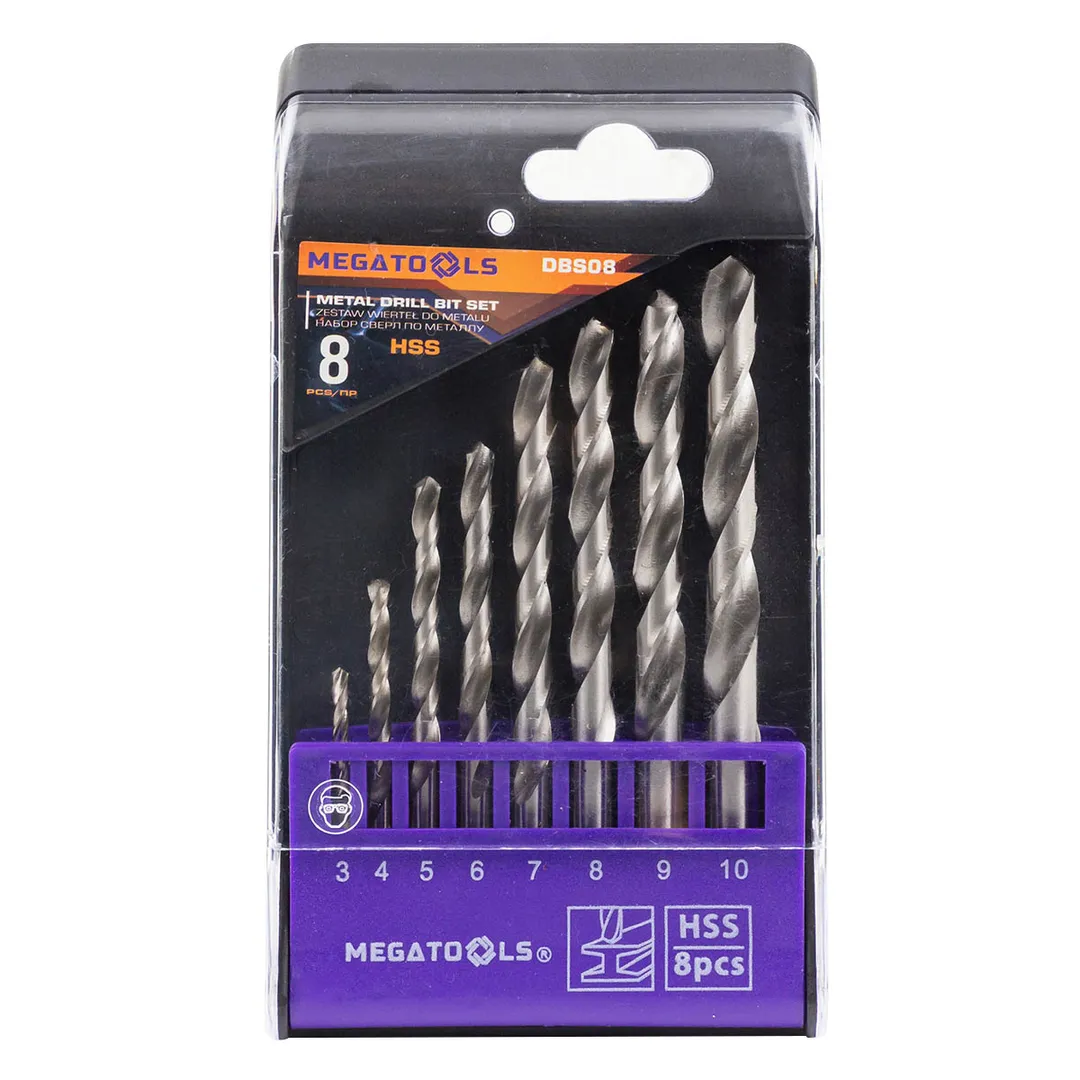 Набор сверл по металлу HSS 8пр.(3,4,5,6,7,8,9,10мм), в пластиковом футляре