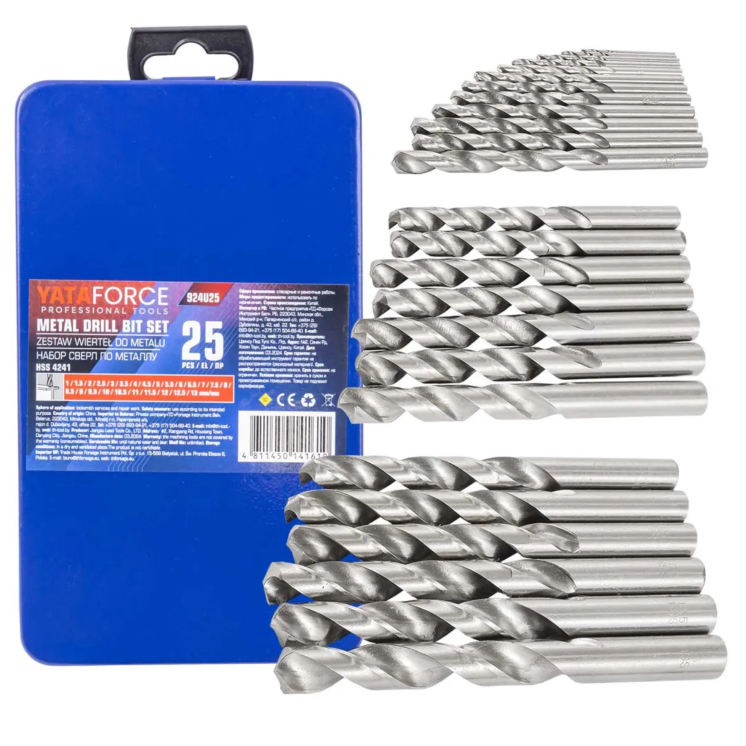 Набор сверл по металлу HSS 4241,25пр(1-13мм, шаг 0.5мм), в метал. футляре