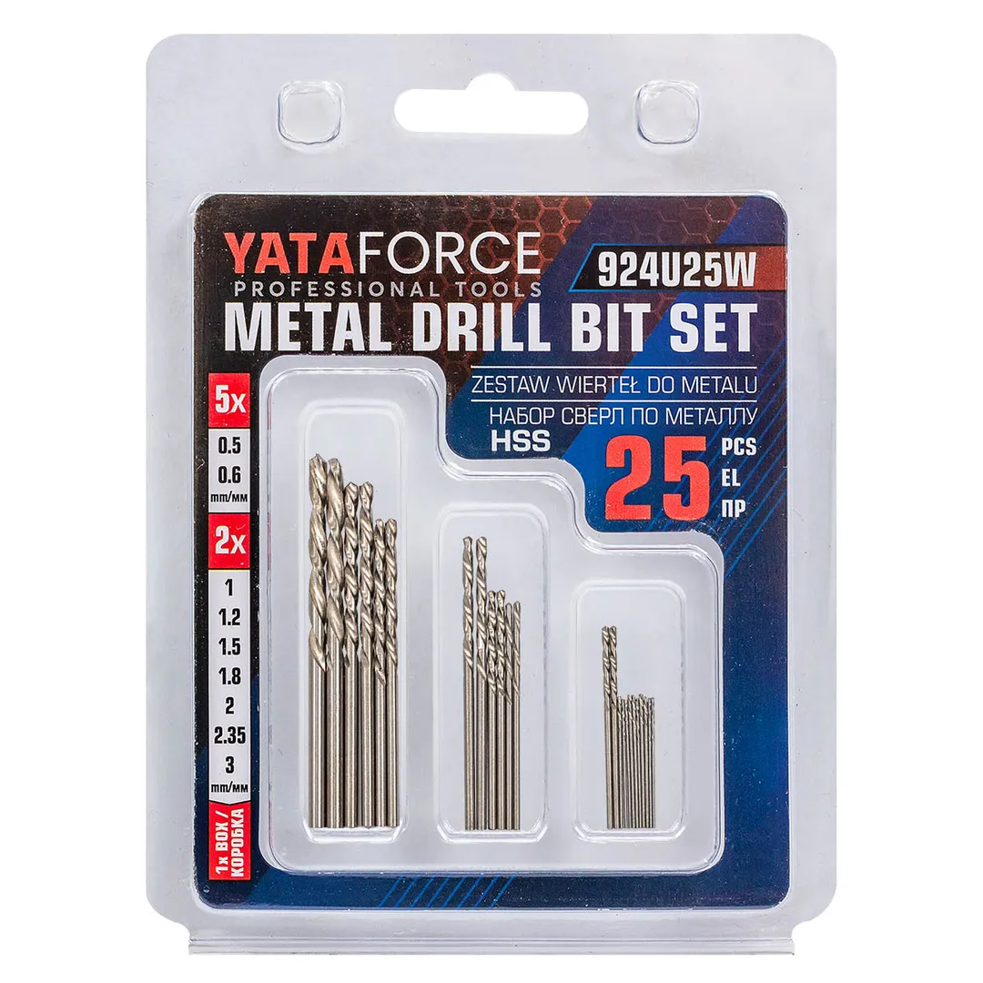 Сверла по металлу, набор 25пр.(0.5-5шт,0.6-5шт,1, 1.2, 1.5, 1.8, 2, 2.35, 3мм по 2шт)