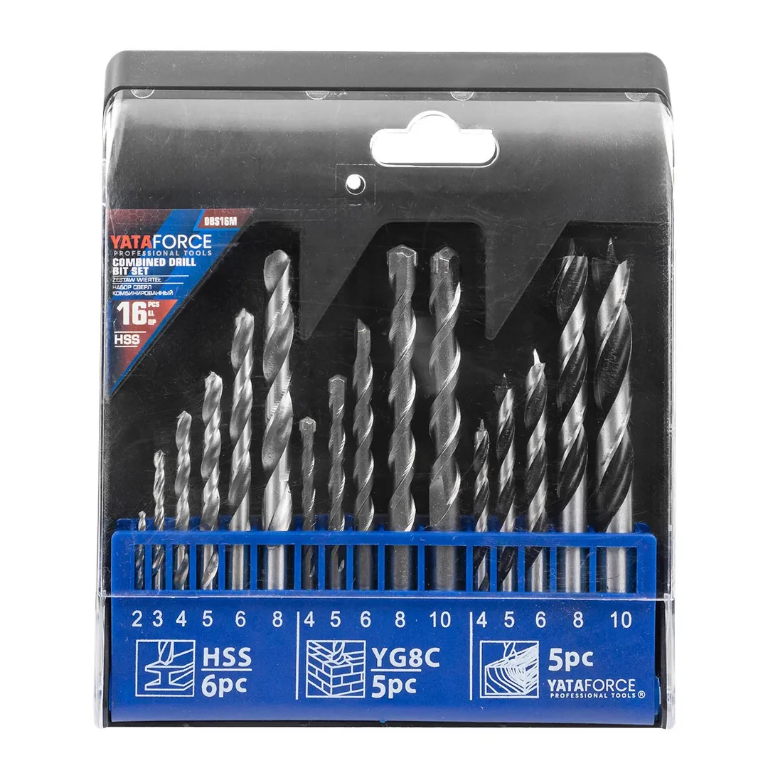 Сверла, набор комбинированный 16пр. (по металлу: 2-6, 8мм, по бетону: 4-6, 8, 10мм, по дереву: 4-6, 8, 10мм)