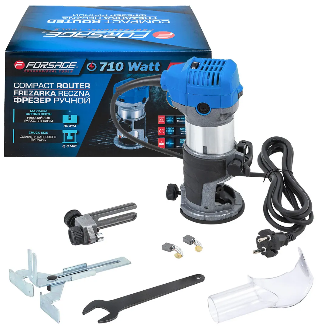 Фрезер ручной (710Вт, 13000-33000 об/мин, ход фрезы 36мм, диаметр цангового патрона 6,8мм)