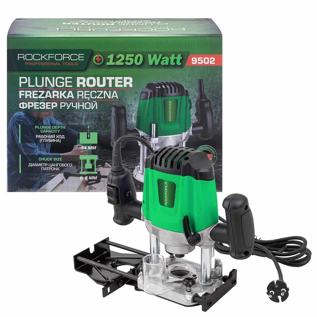 Фрезер ручной (1250Вт, 12000-30000 об/мин, ход фрезы 54мм, диаметр цангового патрона 6,8мм)