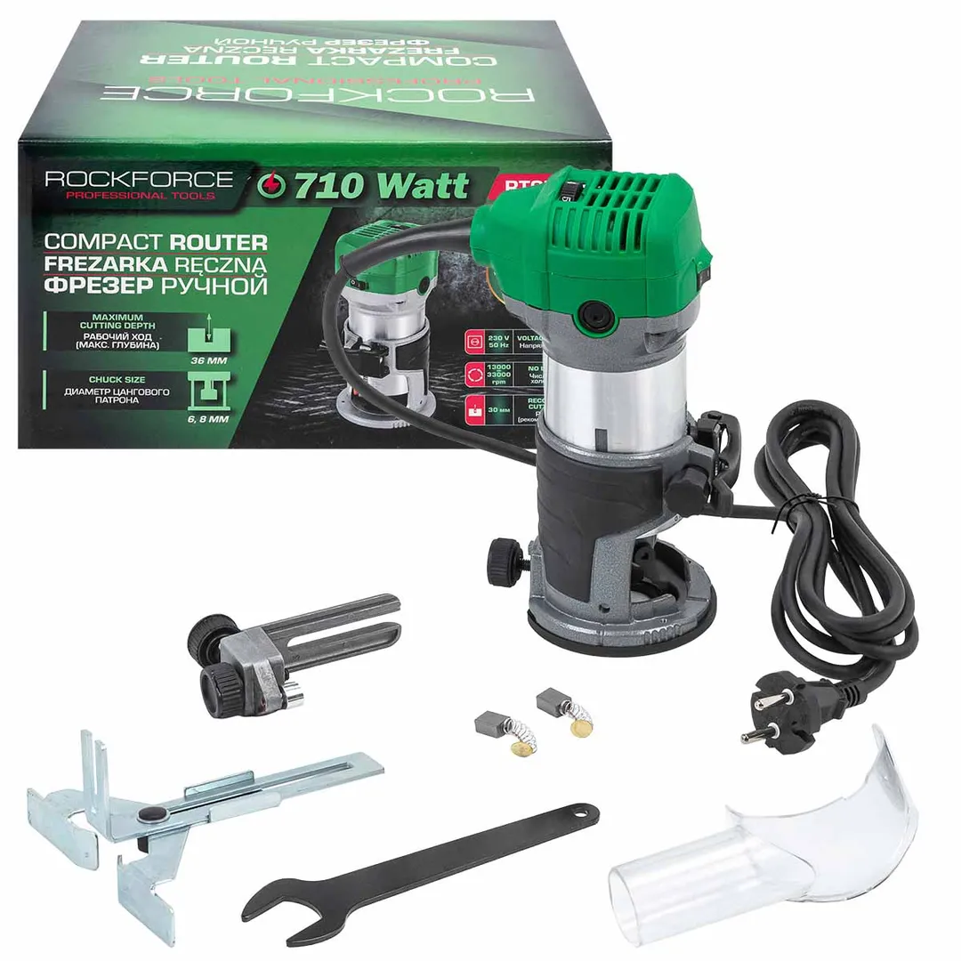 Фрезер ручной (710Вт, 13000-33000 об/мин, ход фрезы 36мм, диаметр цангового патрона 6,8мм)