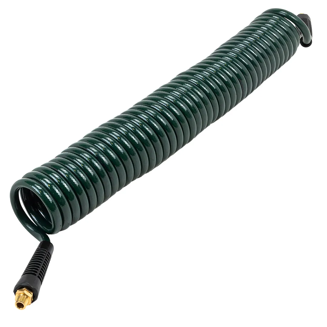 Шланг витой полиуретановый 8мм х 12мм х 10м с резьбовыми наконечниками 1/4»(max давление 15бар, раб. t от -20 до +60°С)