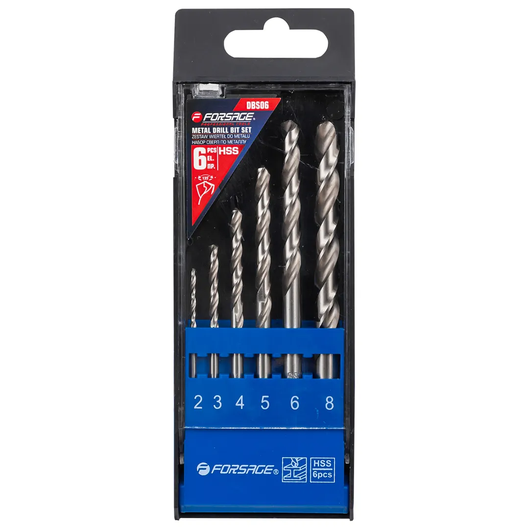 Набор сверл по металлу HSS, 6пр.(2/3/4/5/6/8мм), в пластиковом футляре