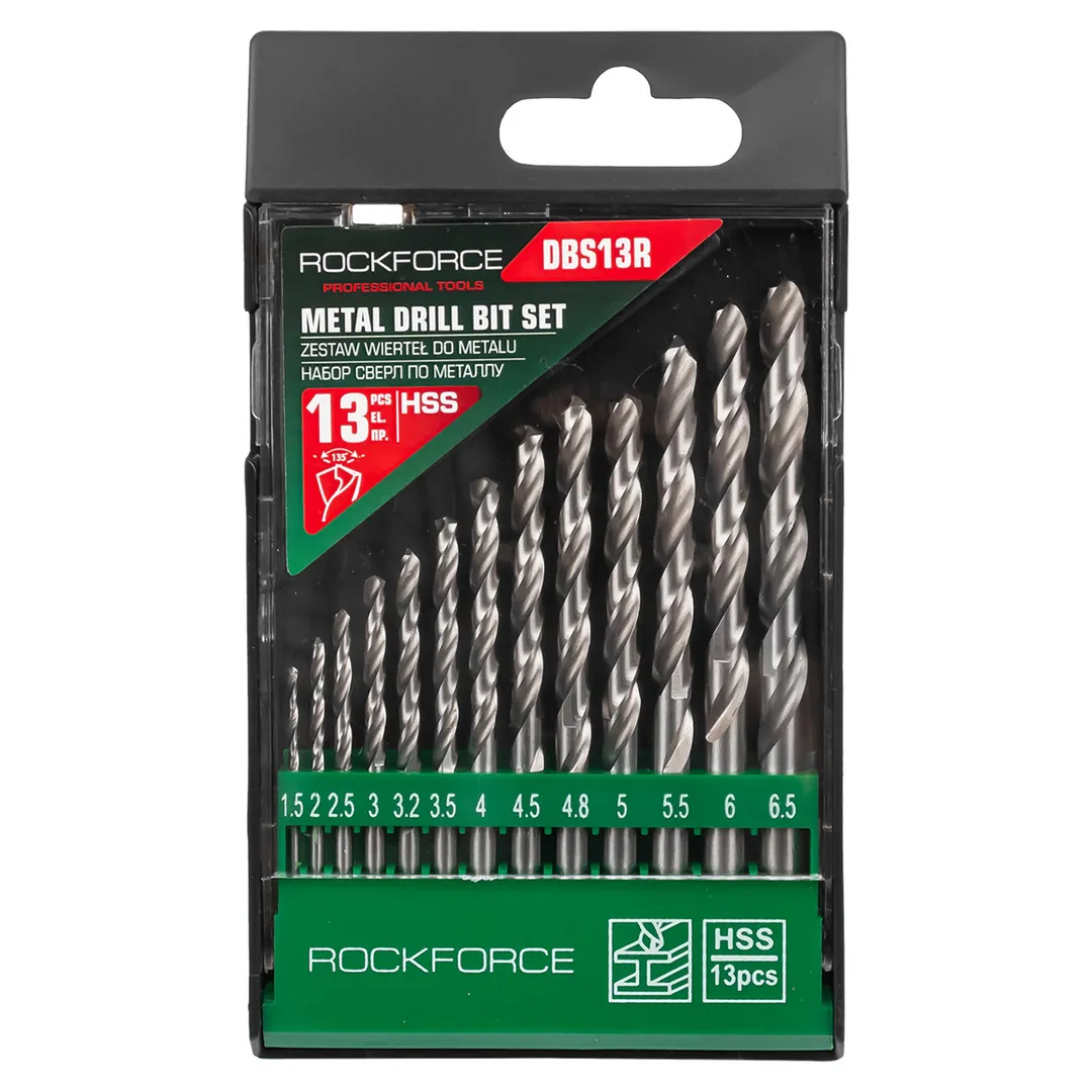 Набор сверл по металлу HSS, 13пр.(1.5/2/2.5/3/3.2/3.5/4/4.5/4.8/5/5.5/6/6.5мм), в пластиковом футляре