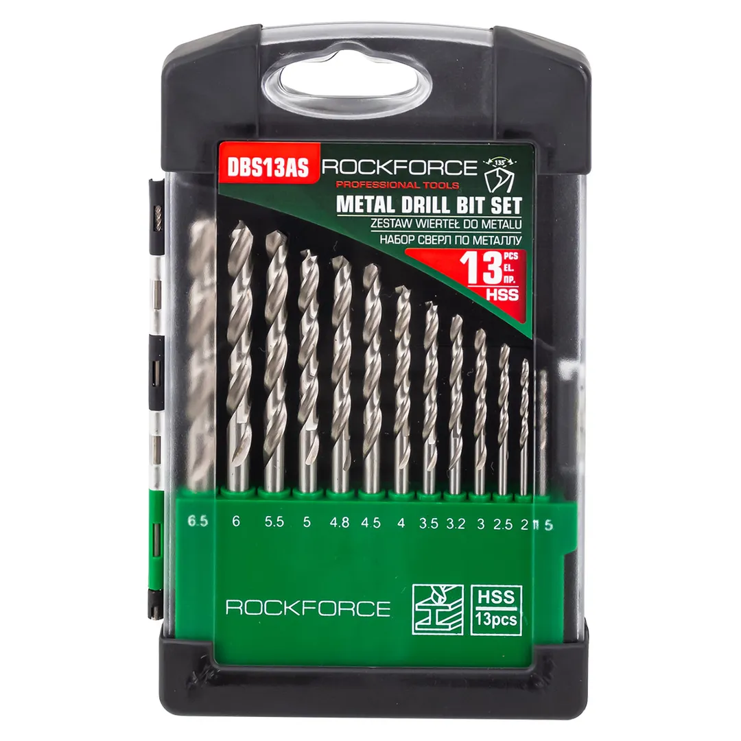 Набор сверл по металлу HSS, 13пр.(1.5/2/2.5/3/3.2/3.5/4/4.5/4.8/5/5.5/6/6.5мм), в пластиковом футляре