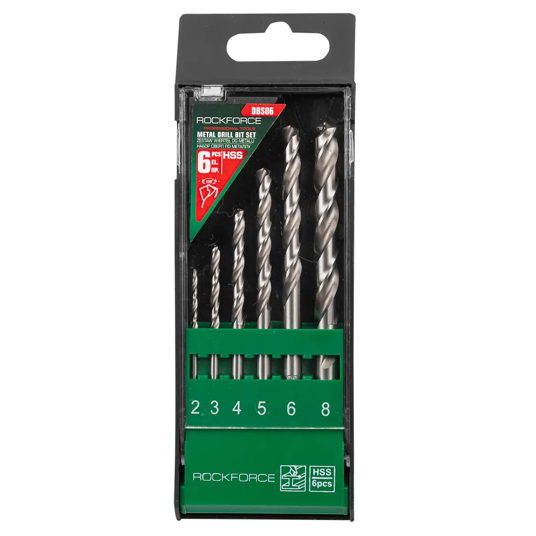 Набор сверл по металлу HSS, 6пр.(2/3/4/5/6/8мм), в пластиковом футляре