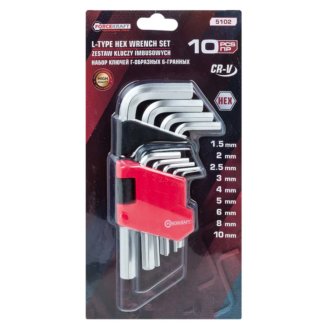 Набор ключей 6-гранных Г-образных 10пр.(1.5, 2, 2.5, 3-6, 8, 10мм)в пластиковом держателе