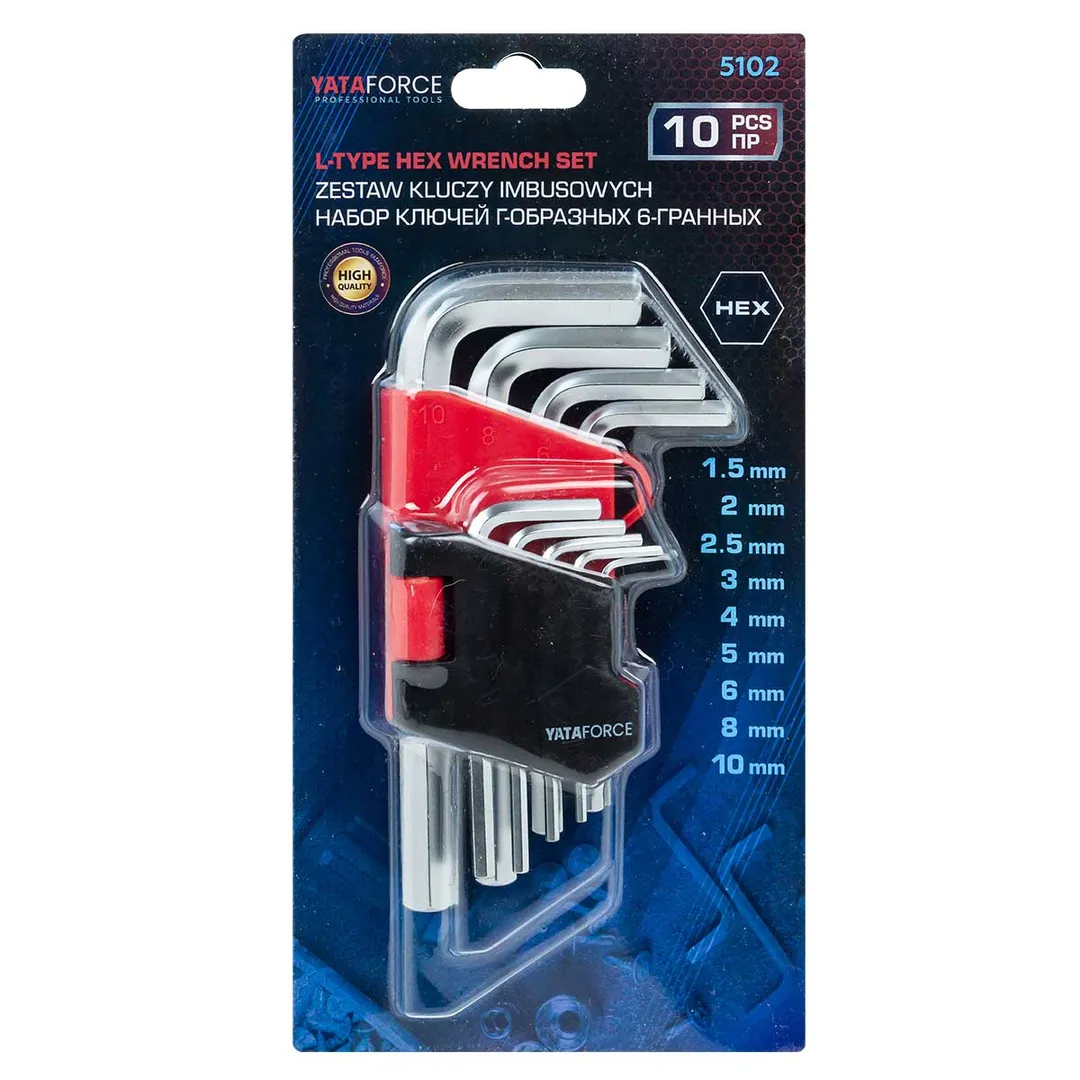 Набор ключей 6-гранных Г-образных 10пр.(1.5, 2, 2.5, 3-6, 8, 10мм)в пластиковом держателе