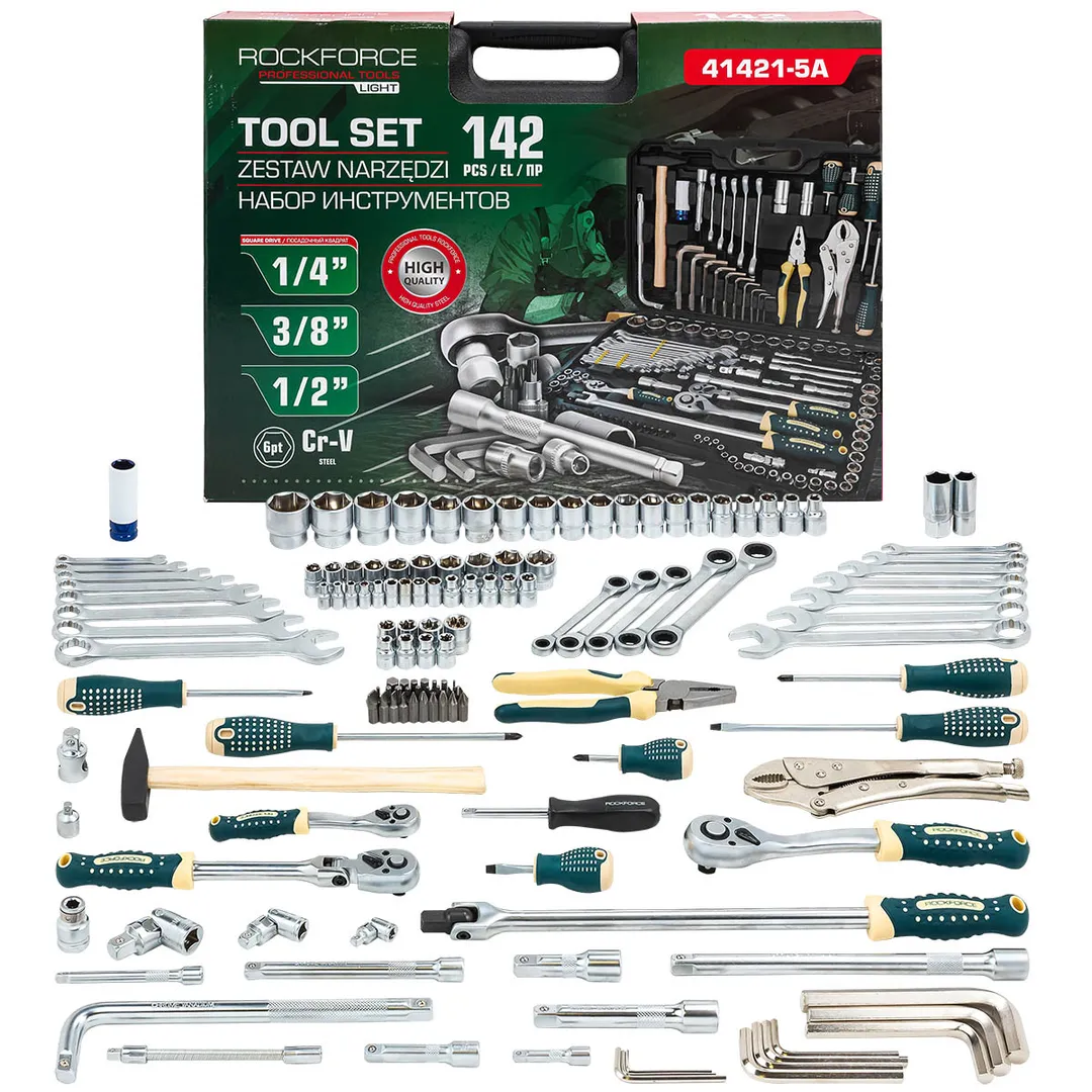 Набор инструментов 142пр. 1/4», 3/8», 1/2»(6гр.)