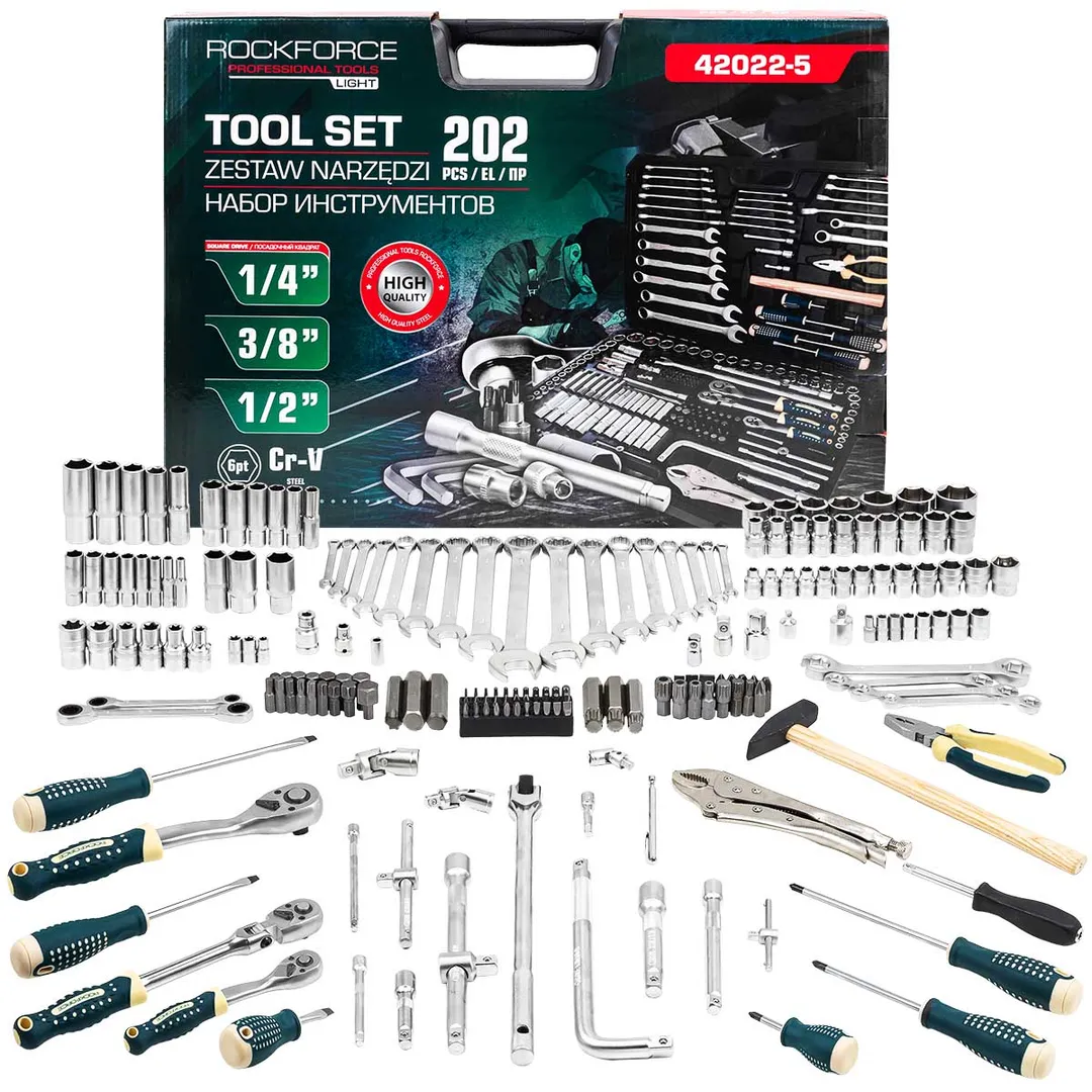 Набор инструментов 202пр. 1/4», 3/8», 1/2»(6гр.)