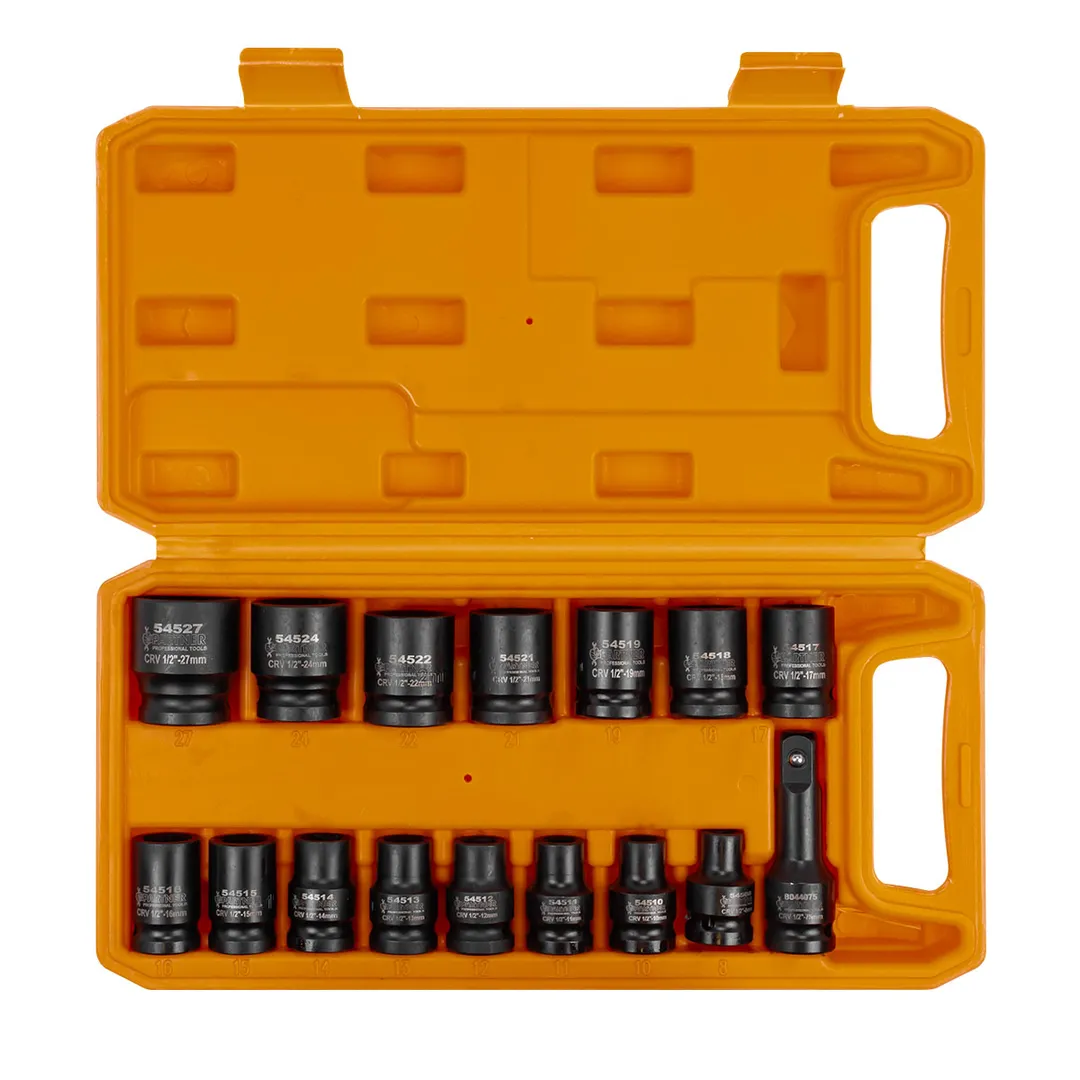 Головки ударные с удлинителем 75мм, набор 16пр., 1/2»(6гр.)