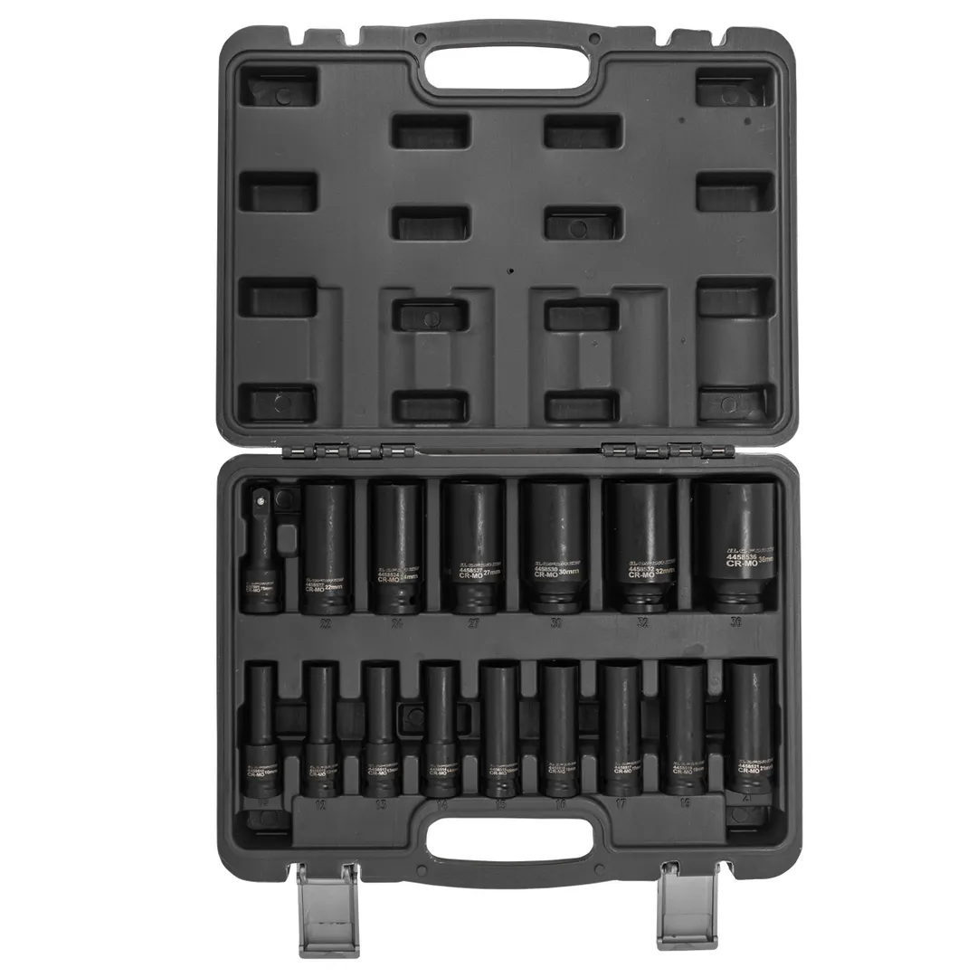 Набор головок ударных глубоких 16пр.1/2»(6-гр.)(10,12-17,19,21,22,24,27,30,32мм(36мм-12гр)+удлинитель 75мм),в кейсе