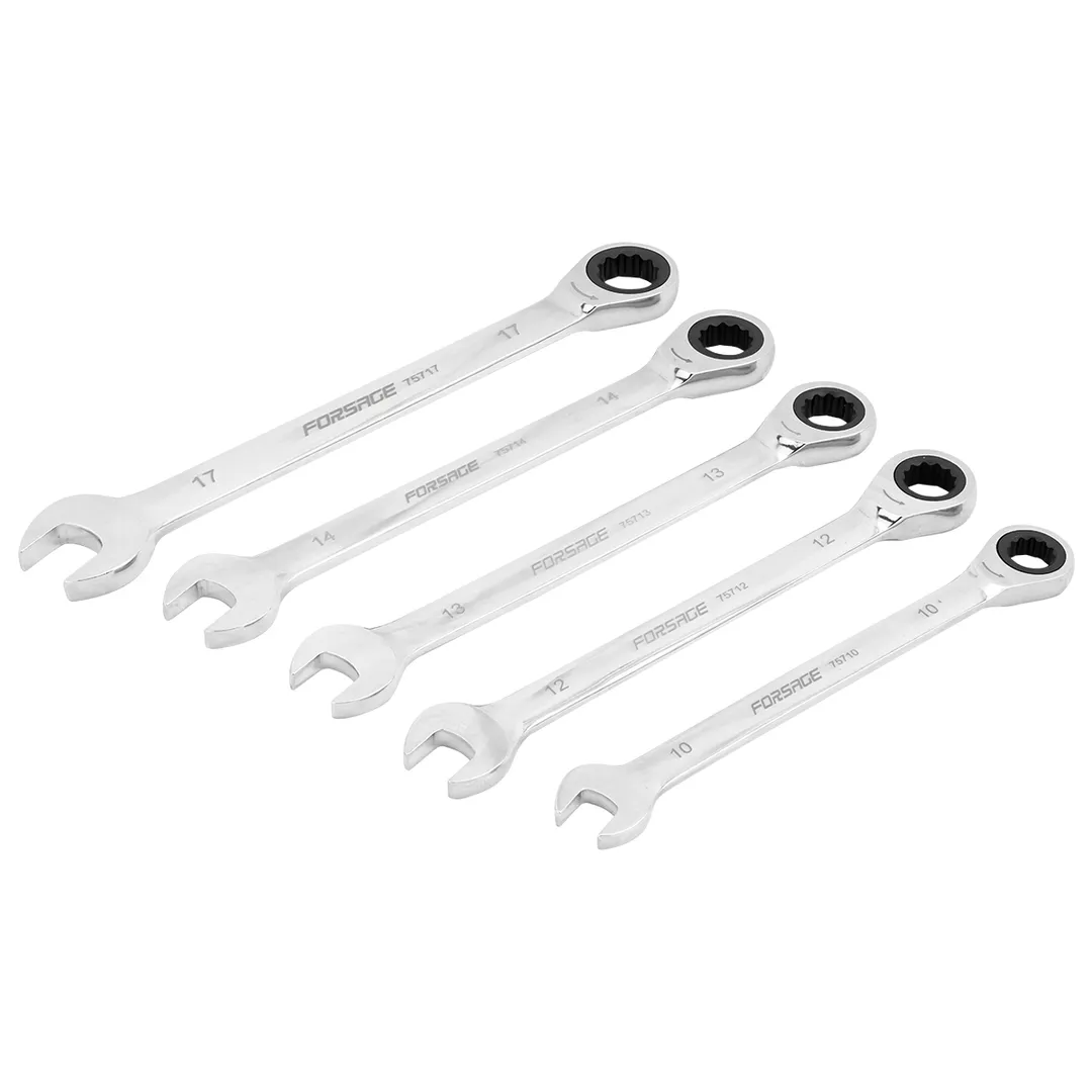 Ключи комбинированные трещоточные с шарниром, набор 5пр. (10, 12-14, 17мм)