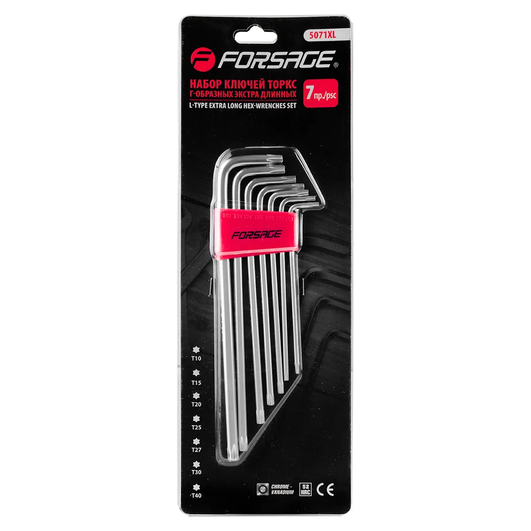 Набор ключей TORX Г-образных экстра длинных 7пр.(Т10,Т15,Т20,Т25,Т27,Т30,Т40) в пластиковом держателе