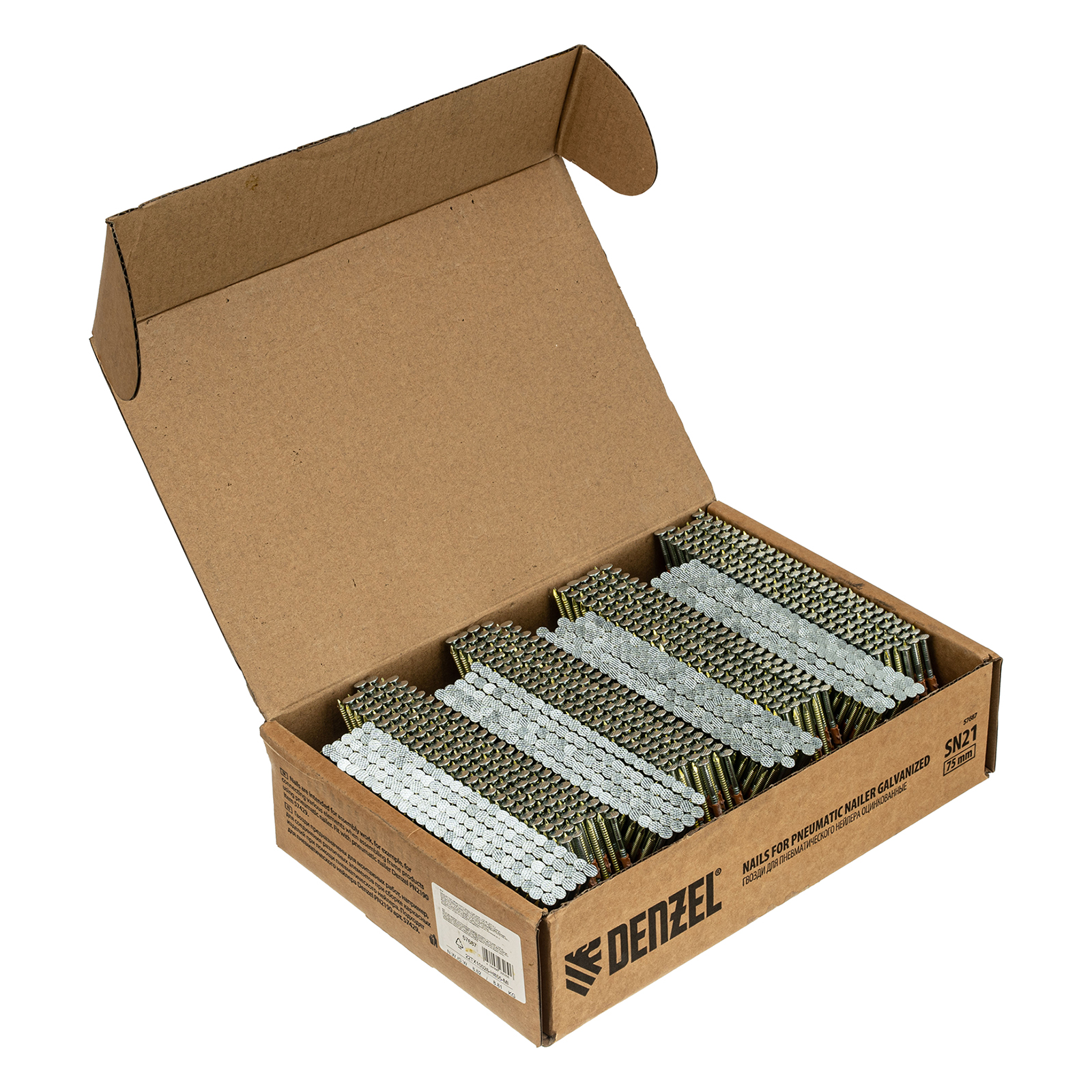 Гвозди для пнев. нейлера (оцинк.) длина — 75 мм, диам. — 3,05 мм, 2000 шт. Denzel