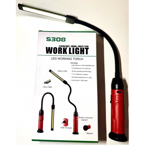 Фонарь светодиодный гибкий 800lm, 10+1W, 10M, 3.7V, 4000mAh, IP44, Type-C "H-D"