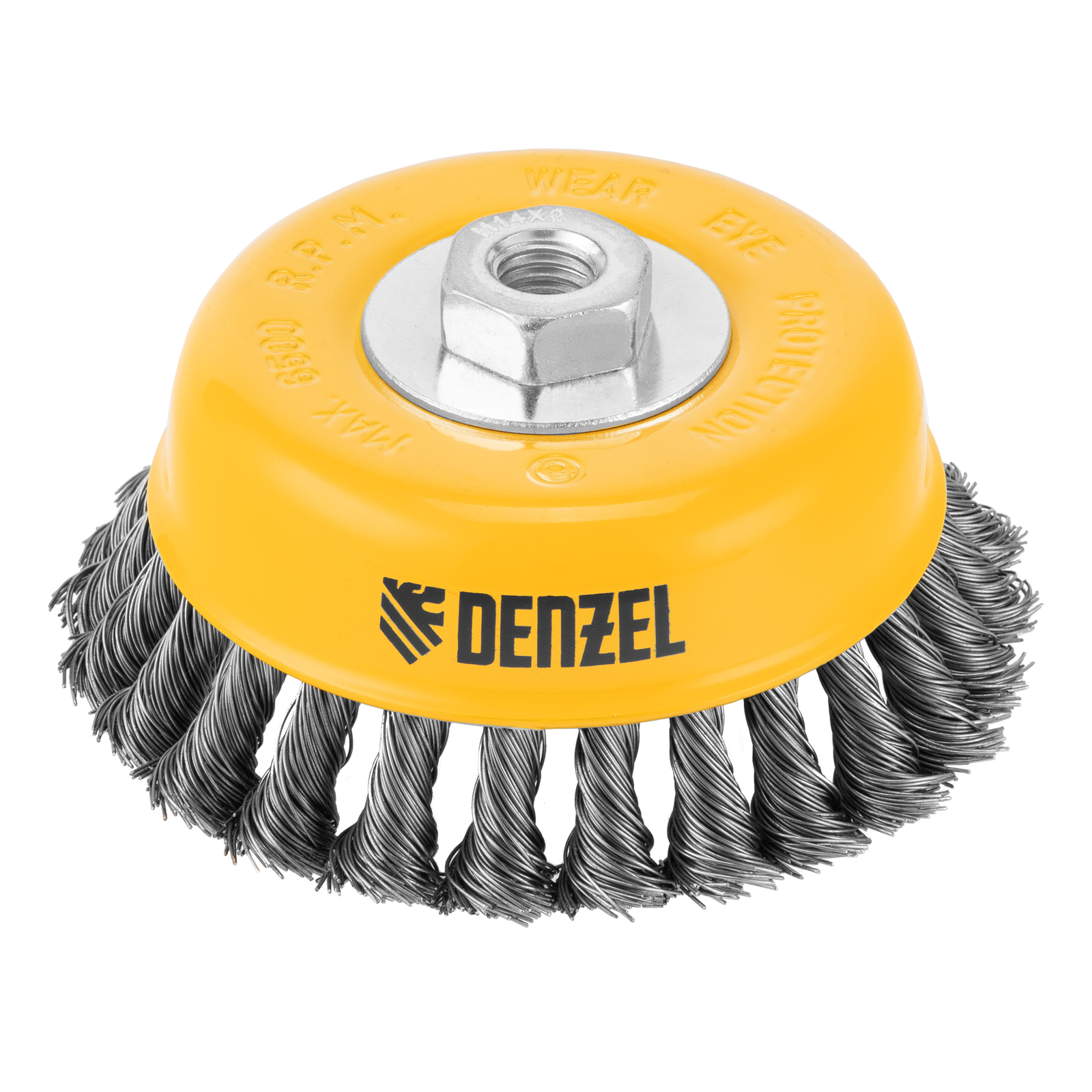 Щетка для УШМ, 125 мм, «Чашка», крученая нержавеющая проволока 0.5 мм, М14 Denzel