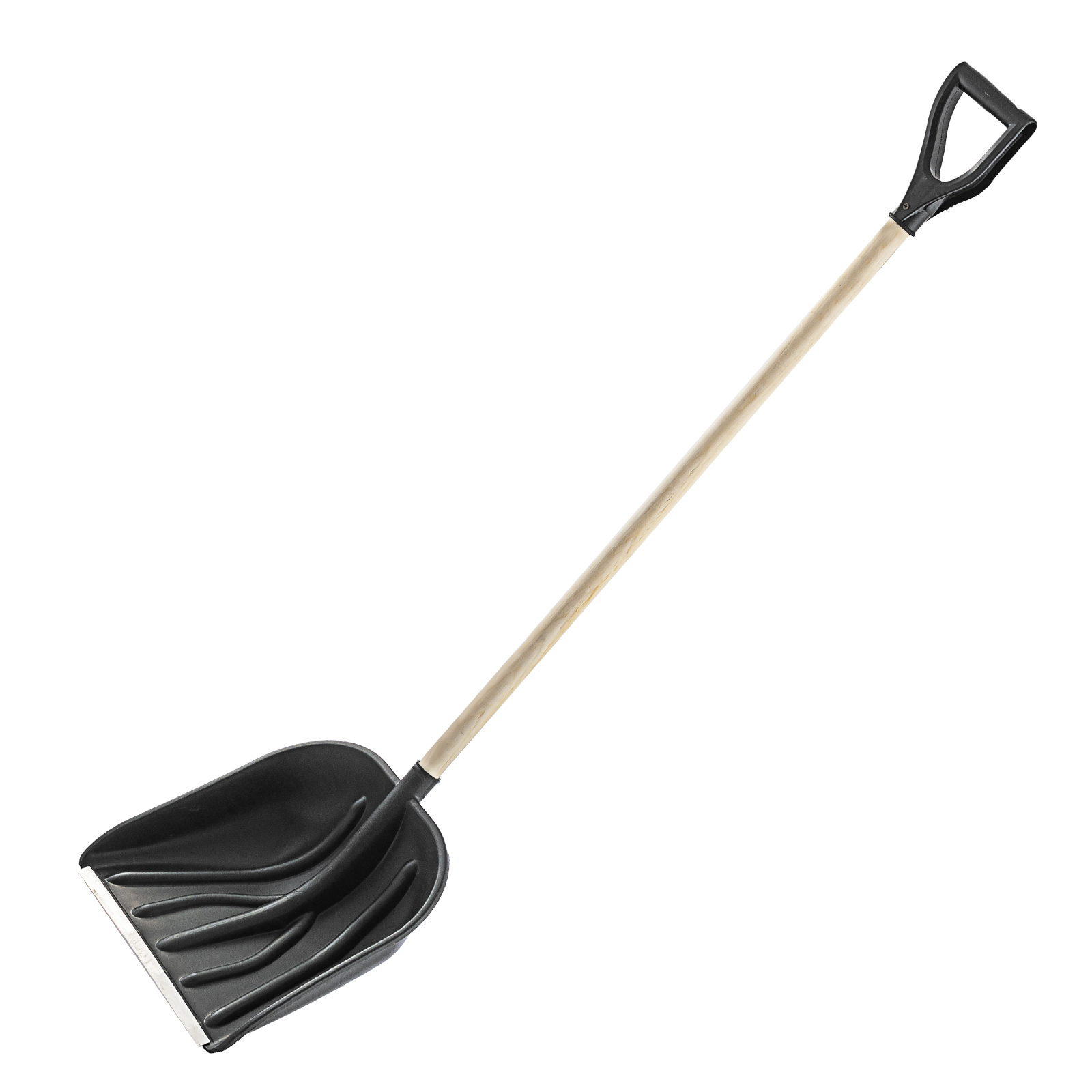 Лопата для уборки снега пластиковая, 400х390х1470 мм, деревянный черенок, Сибртех