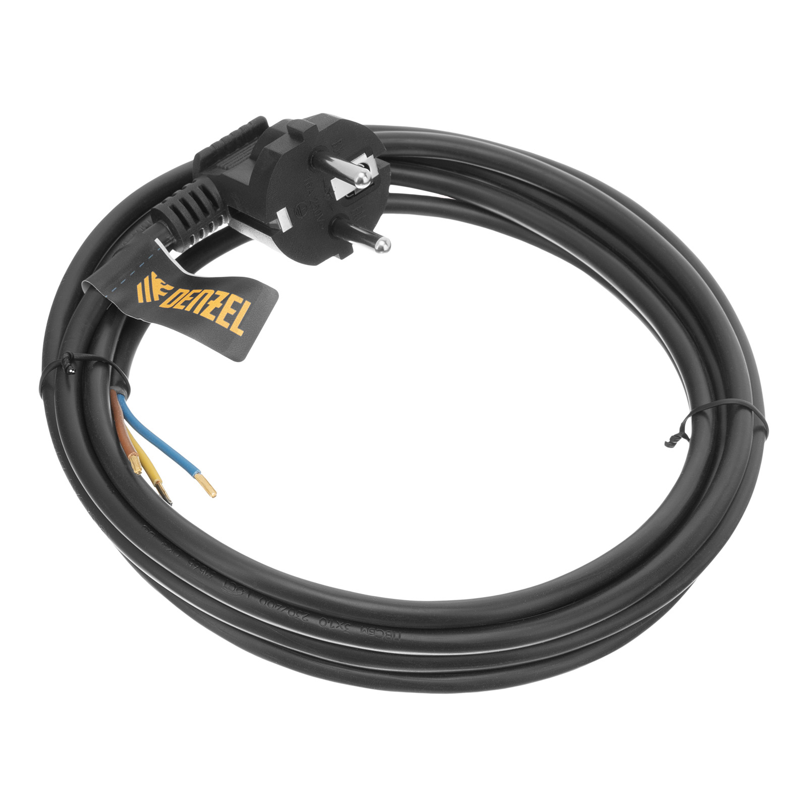 Шнур сетевой Energy Series, ПВС, 3 м, 3 x 1 мм, с неразборной вилкой, черный, Denzel