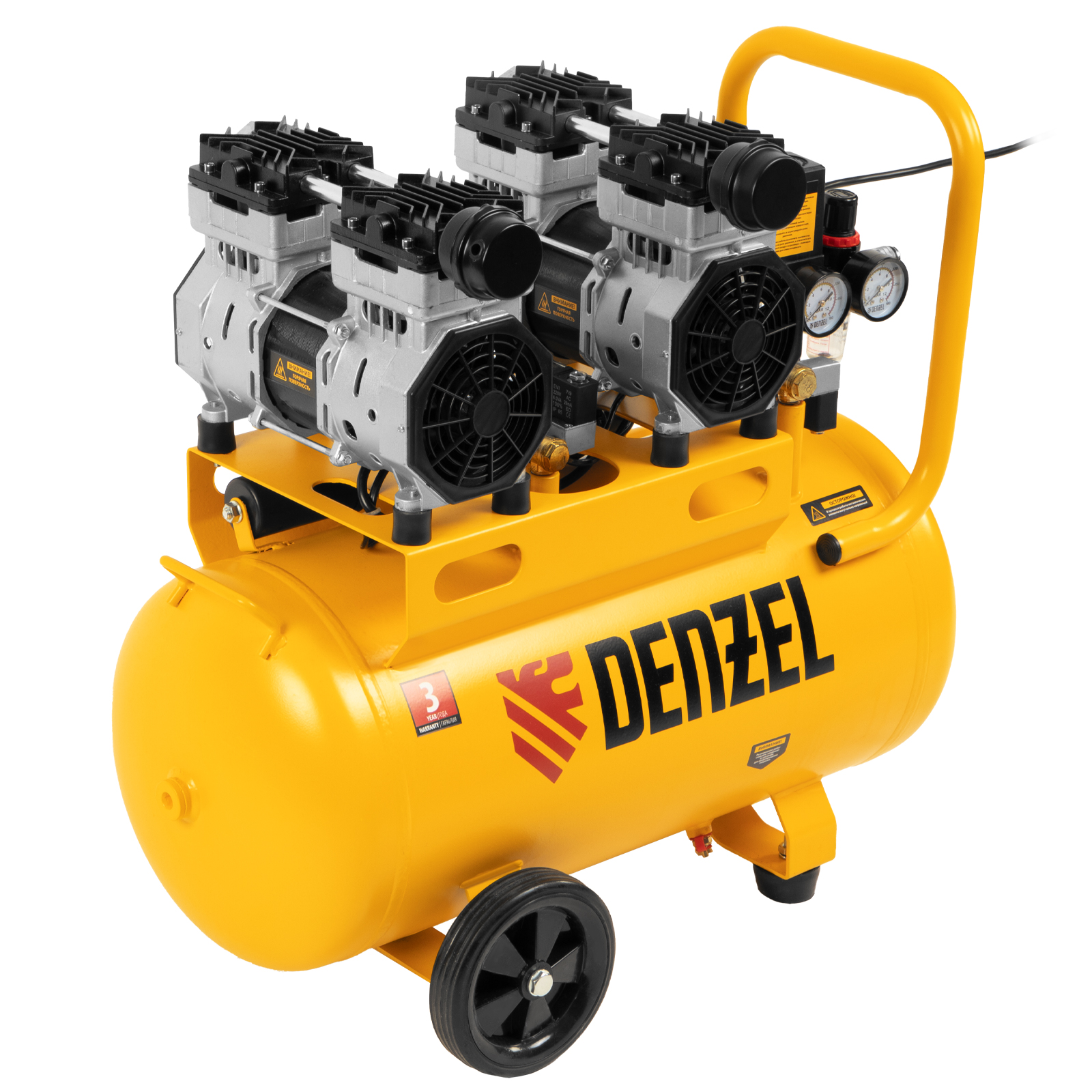 Компрессор безмасляный, малошумный DLS 1500/50, 1500 ВТ, 2×750, 50 л, 260 л/мин Denzel