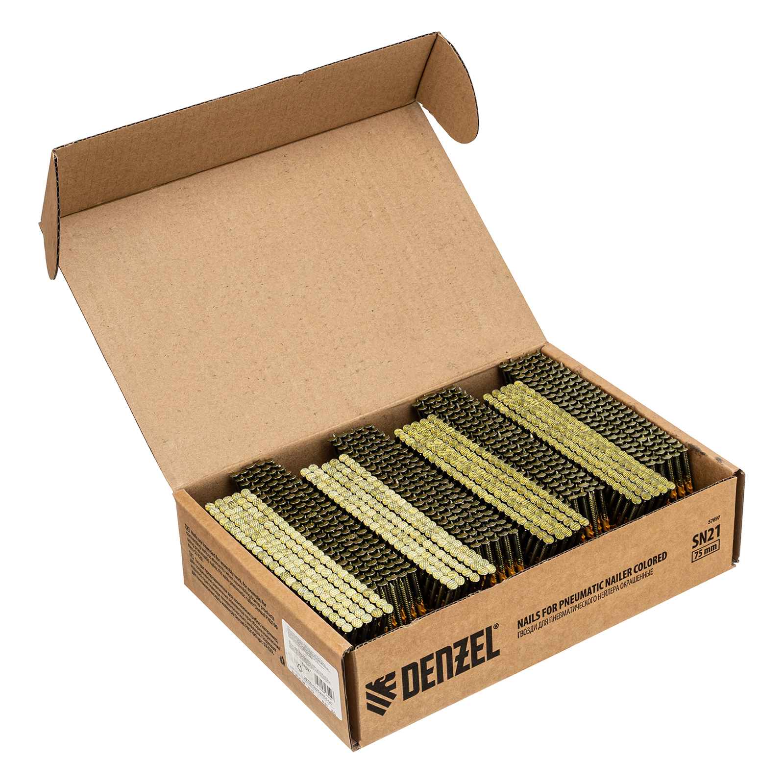 Гвозди для пнев. нейлера (крашен.) длина — 75 мм, диам. — 3,05 мм, 2000 шт. Denzel