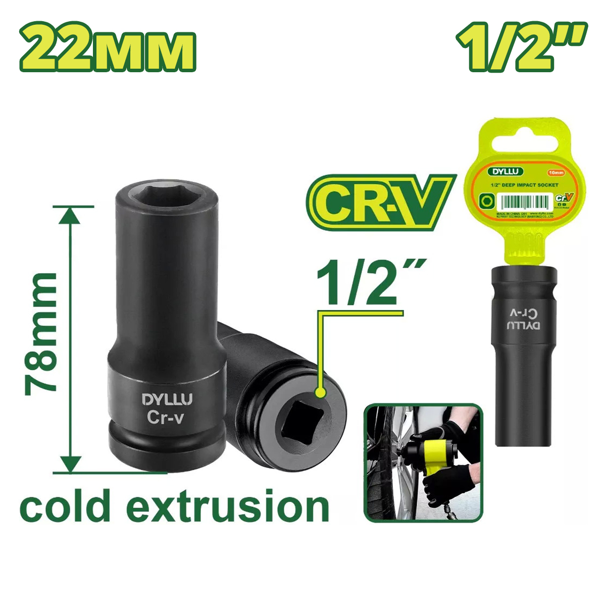 Торцевая головка удлиненная ударная 1/2 " 22 мм DYLLU DTMS3222