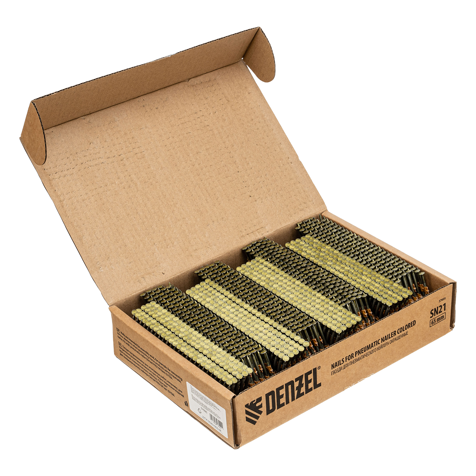 Гвозди для пнев. нейлера (крашен.) длина — 65 мм, диам. — 2,9 мм, 2000 шт. Denzel