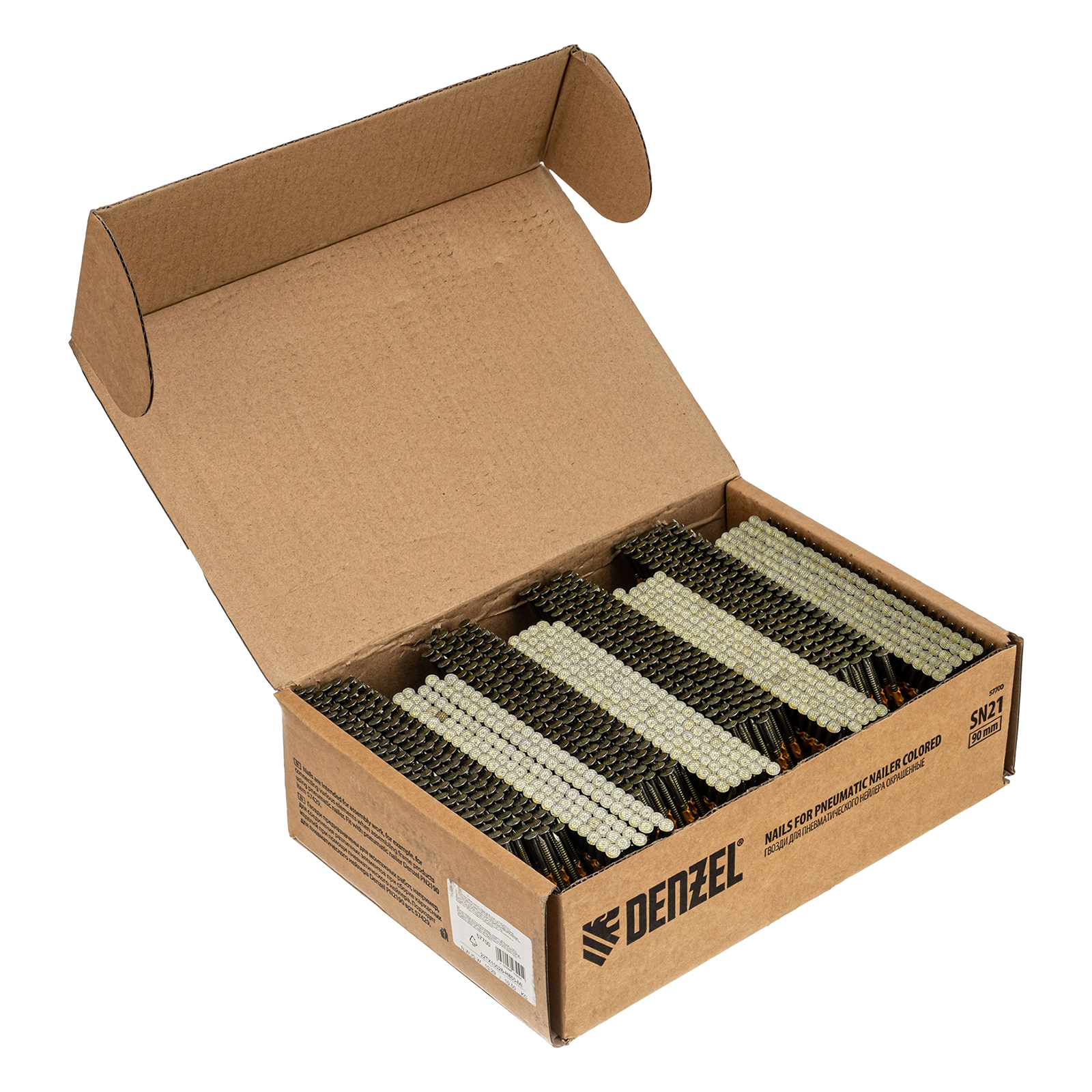 Гвозди для пнев. нейлера (крашен.) длина — 90 мм, диам. — 3,05 мм, 2000 шт. Denzel