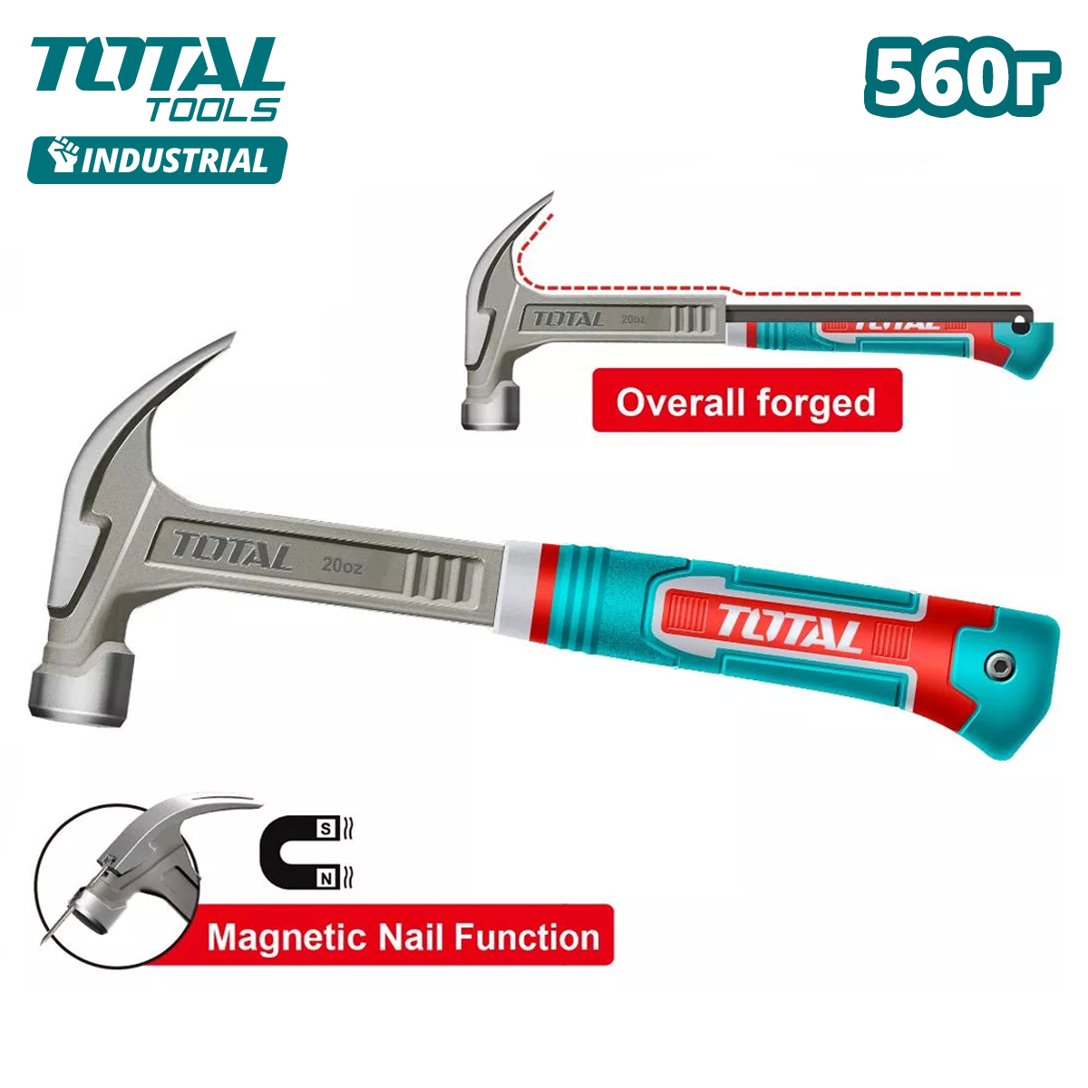 Молоток-гвоздодер 0,56 кг TOTAL THCH61020L