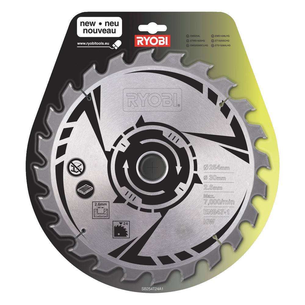 Диск пильный по дереву D 254×30 мм SB254T24A1 для торцовочной пилы RYOBI
