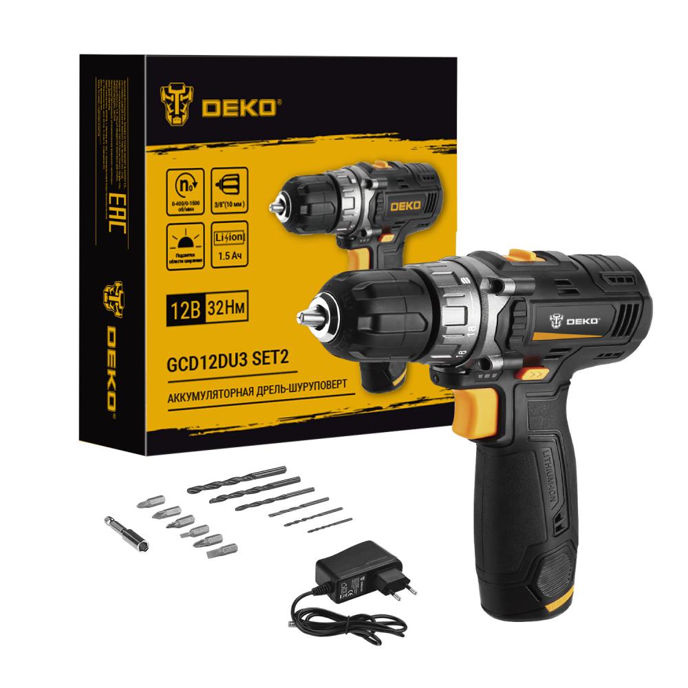 Дрель-шуруповерт аккумуляторная DEKO GCD12DU3 SET 2