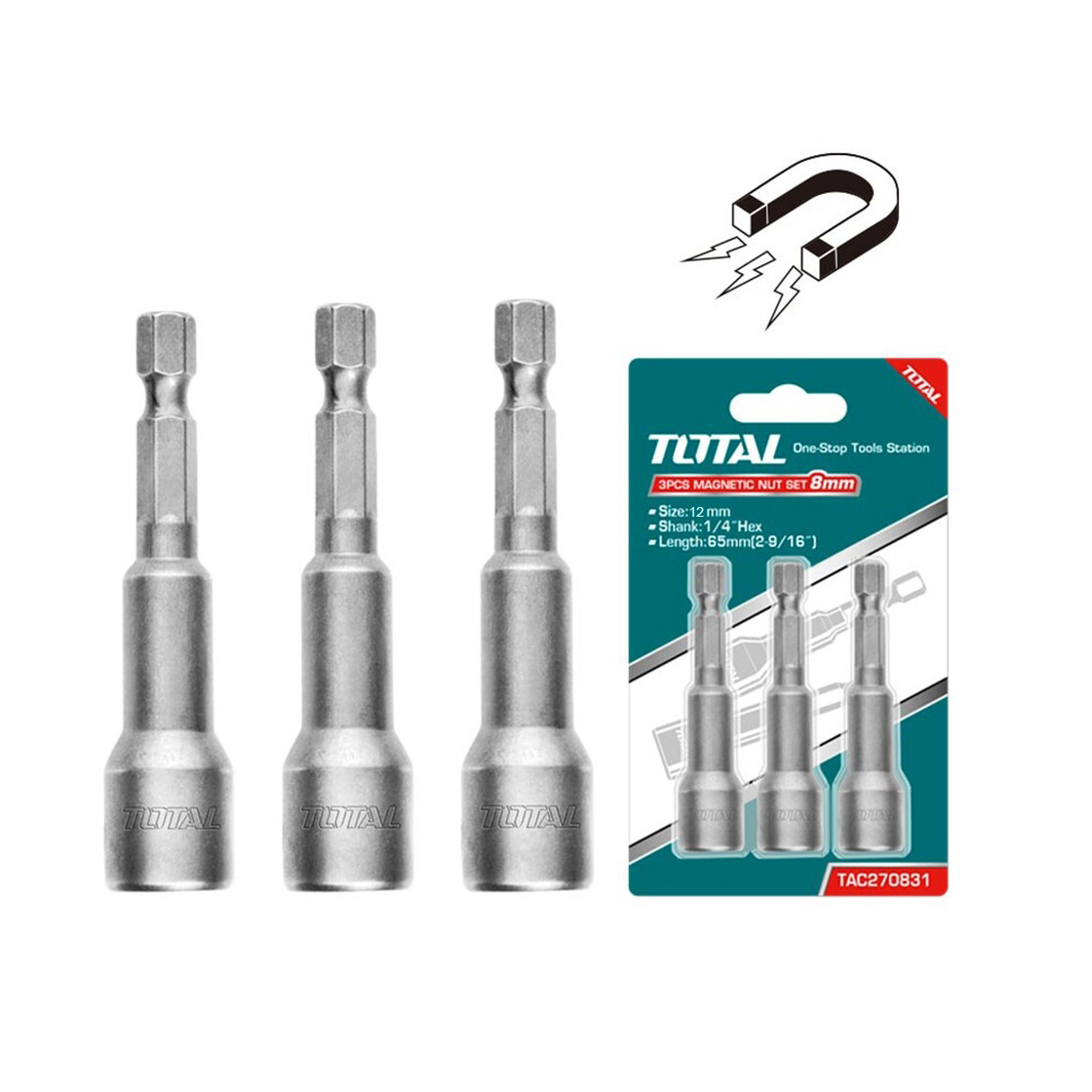 Торцевая магнитная насадка 12×65 мм TOTAL TAC271231 (3 шт)