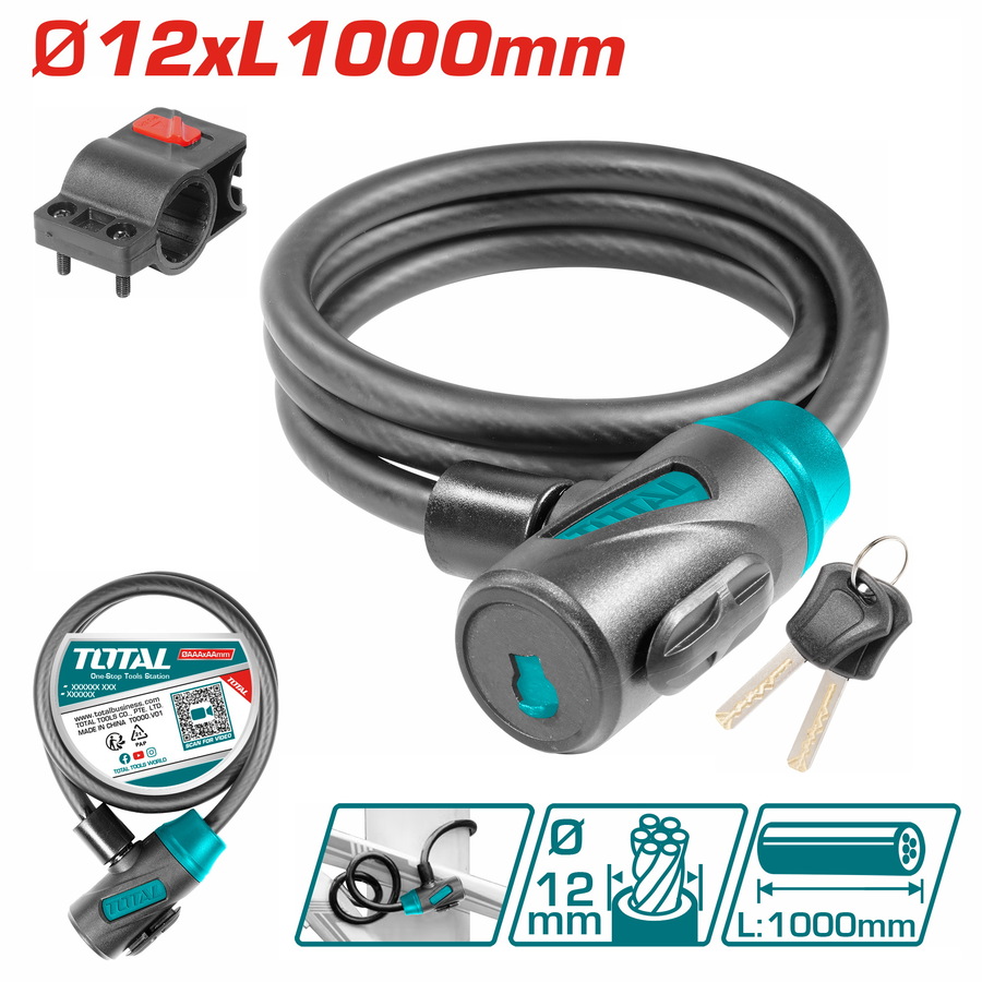 Замок велосипедный 12X1000 мм TOTAL TBK11210