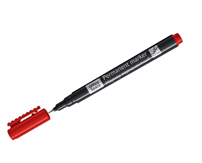 Маркер перманентный OfficeSpace красный, тонкий металл. наконечник, 0,5мм